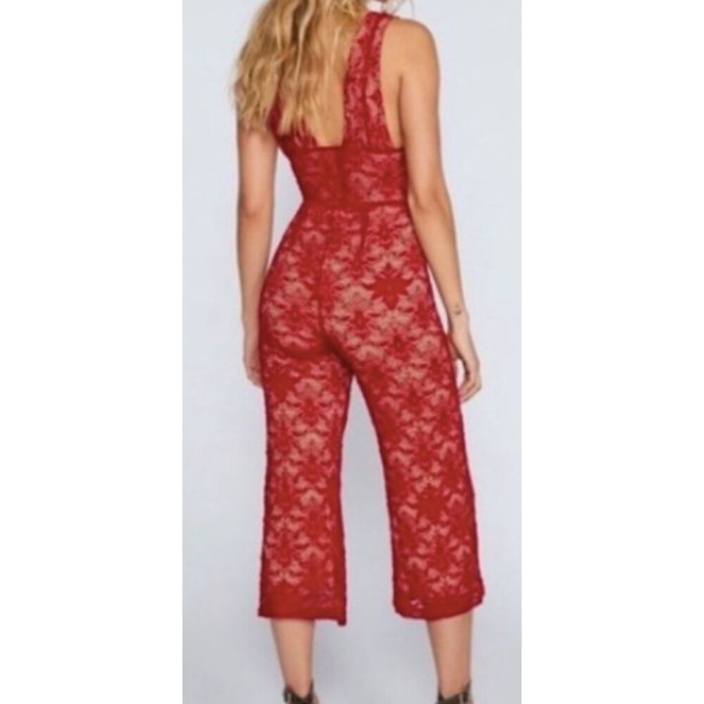 Nightcap Free People Fleur Lace Jumpsuit Red V Neck Stretchy Anthropologie 2 - Picture 3 of 14